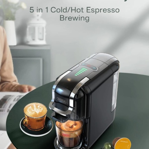 HiBREW 5-in-1 Capsule Coffee Machine Hot/Cold Cappuccino Nespresso ESE Pod 19Bar